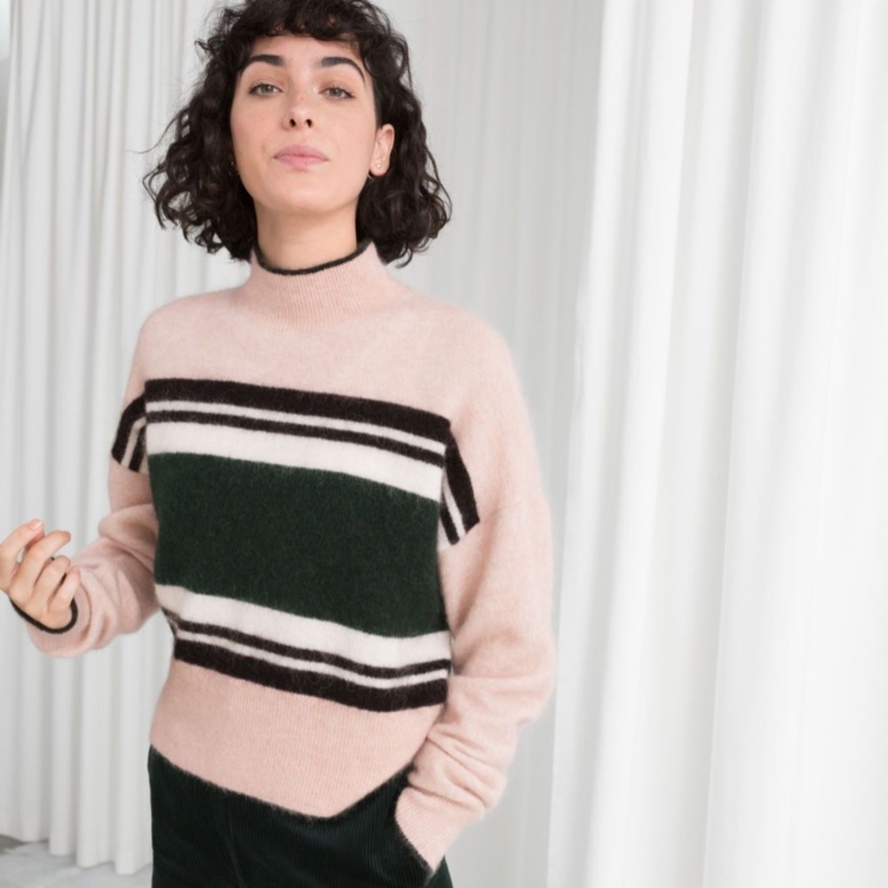 & Other Stories Wool Striped Mock Neck Sweater XS